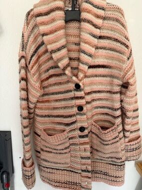 A.L.C. Pink and Cream Striped Button Cardigan